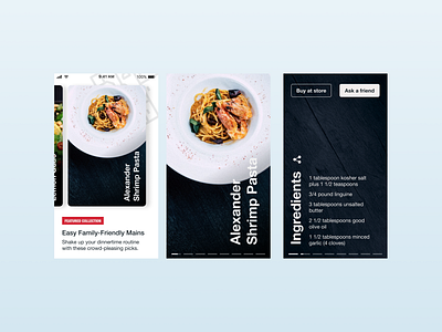 Ingredimate Recipe App app cards concept dark food interface minimalist multi photo recipe share stories typography ui