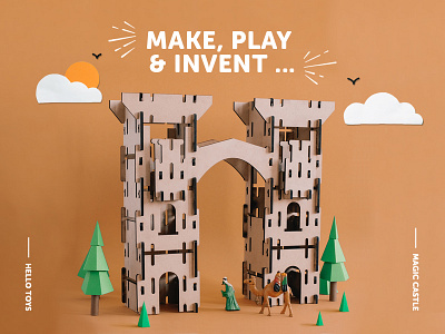 Wooden toy design castle craft illustration landing landing page low poly low poly paper art paper craft toy toy design ui web design wooden toy