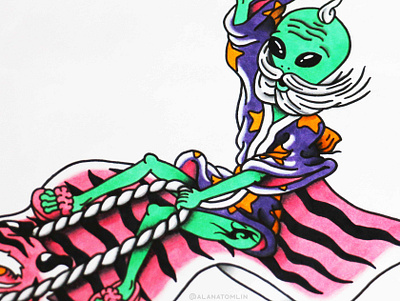 U.F.HOE. alana tomlin alanatomlin alien alien wizard american traditional copic markers magic carpet tattoo tiger traditional tattoo wizard