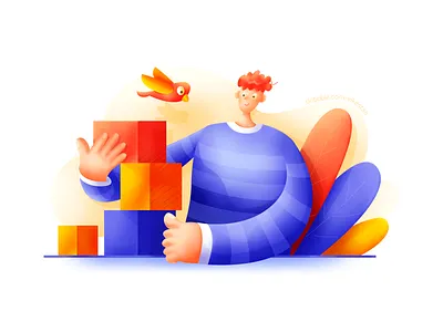 Building blocks bird blue bright business fly illustration man plant ui web