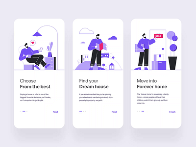 Homie App - Onboarding app chair clean design flat home house illustration man motion onboarding onboarding screen onboarding ui plant purple real estate shadow ui ui ux vector