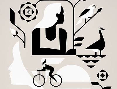 Sneak Peek biking birds floral flowers geese human illustration ladies leaves nature poster profile women