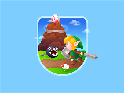 Link's Awakening badge chain chomp character illustration link nintendo nintendo switch vector video game zelda