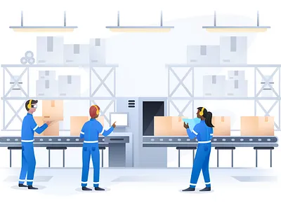 Manufacturing android art art direction artwork ecommerce factory header illustration illustrator ios iphone manufacturing sketch social website workers