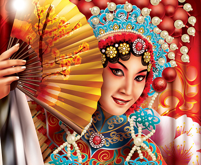 Beijing Opera adobeillustator beijing beijing opera china chinese digitalart fan girl girl character girl illustration headdress illustration makeup opera red theatre vector vectorart woman