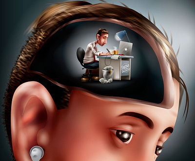 Designer's Mind adobeillustator artist brain character design designer digitalart head illustration inside job man mind occupation profesional vector vectorart working working late workplace