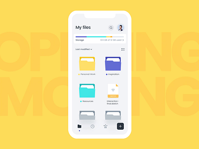 #12 Opening and Moving Interaction after effects animation app clean document drive file management file manager files folder interaction interface mobile ui move open storage ui ux ui
