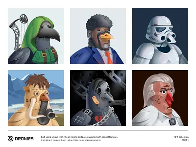 Dronies NFT birds birdsarentreal blockchain crypto dronies droniesnft graphics illo illustration nft robots solana unfold