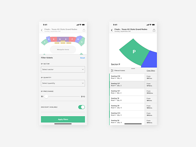 Stadium App | Filter & Results Screens app arena clean event filter ios iphone mobile section sports stadium tickets