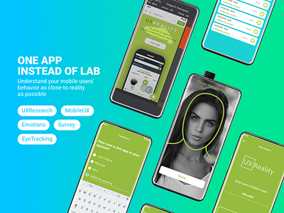 UXReality App for UX testing of mobile websites and apps artificial intelligence artificialintelligence emotion measurement emotions eyetracking facial recognition mobile app mobile app design mobile design mobileux screen recording survey uxresearch webcam
