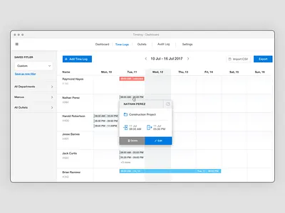 Save custom filter in Time log app app design ui ux
