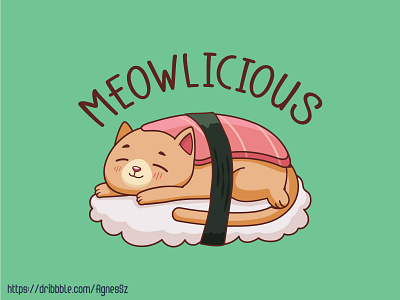 Meowlicious cat sushi animal animal art cartoon cat character cute design funny happy japanese kawaii kitten kitty rice sushi tshirt