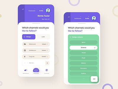 Channel Follow add channels follow mobile app network ui ux web