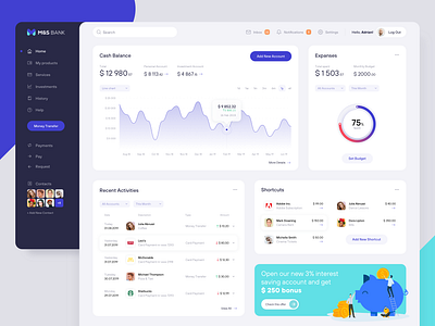 Banking App Dashboard app design bank banking chart clean colors concept dashboard desktop diagram interface product design ui design web app