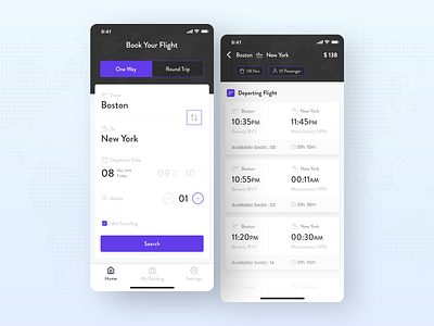 Flight Ticket Booking App booking design dribbble flight flight app flight booking flight booking app flight search flight ticket flight ticket booking app home home design home screen ios iphone 10 search tabbar ui ux