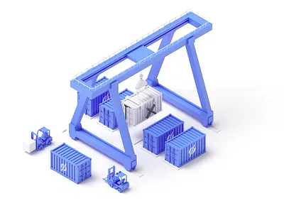 Propelled 3d c4d container design forklift illustration isometric rboy rocketboy ship work