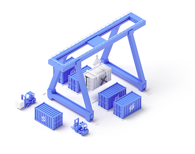 Propelled 3d c4d container design forklift illustration isometric rboy rocketboy ship work