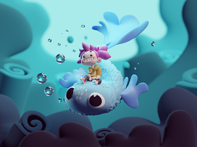 Underwater Adventure b3d blender fish girl illustration isometric low poly render underwater