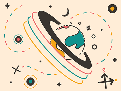 Marks the Spot colorful compass logo map moon outer space planet space stars weird