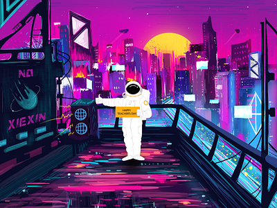 Happy Teacher's Day astronaut design happiness illustration painting photoshop practice ps ui