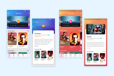 Movies App adobexd android cards films gradient ios mobile mobile app mobileappdesign movies player ui round corners ui ux xd