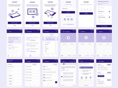 LMS Mobile App Wireframe assignment card design e learning education grade illustration learning management system login otp quiz recordings schedule sign in signup ui user interface ux video