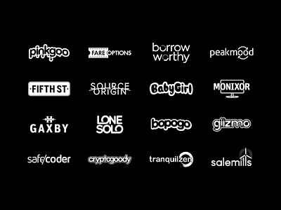 Wordmarks in monochrome black brands buy identity monochrome type typography white wordmark