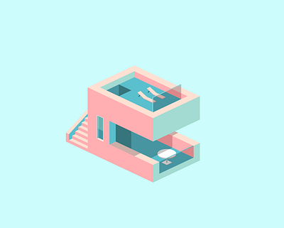 Blue pink house house illustration isometry