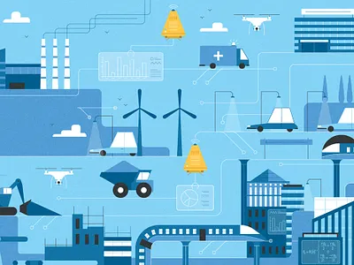 Innovation city digital editorial folioart futuristic illustration muti technology transport vector