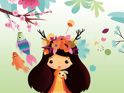 Waiting for the Wind and Waiting for You cartoon cute dream fantasy flat illustration girl illustration lovely