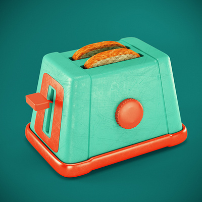 Cartoon styled toaster 3d illustration rendering toaster visualization