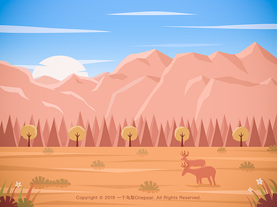 mountains deer forest illustration