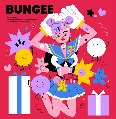 Bungee~ animation bear character cute design drawing emoji girl graphic happy illustration love vector