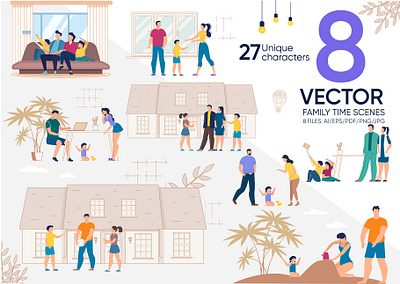 Family Time Vector Scenes art baby boy collection couple daughter design drawing family female kids leisure life lifestyle love male mom person relationship vector
