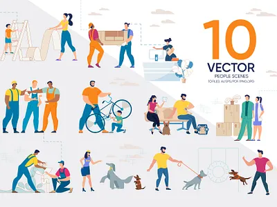 People Scenes Flat Collection activity adult banner boy bundle child colorful cute female flat guy illustration kid male outdoor people scene together vector walk