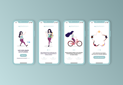 Plasticoin app onboarding experience design illustration madewithxd onboarding onboarding illustration sustainability ui uidesign uxdesign