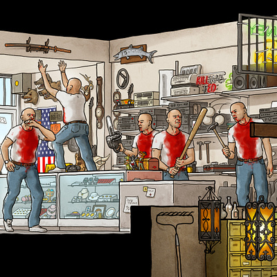 Int. Pawnshop — Day blood bruce willis butch cutaway illustration katana maxdwork movie pulpfiction tarantino