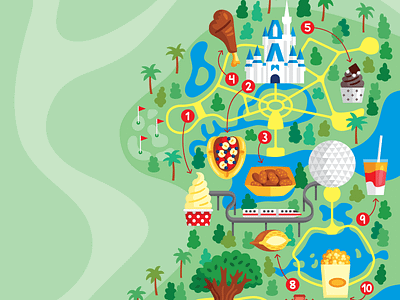 Disney World Food Map disney disney world editorial food illustration magazine map vector