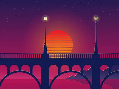 Night Bridge 80s 90s flatdesign illustration minimal minimalist retro simple vector vector art vector illustration vectorart