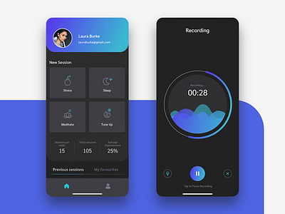 Meditation App apps black blue cards design icons interface iphone pause play sound wave stats timer ui ux