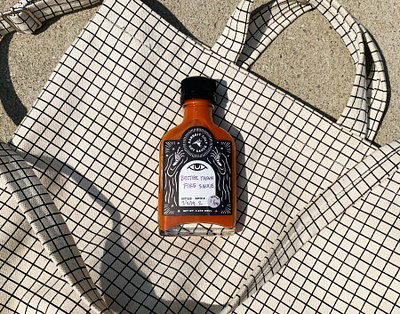 Hot sauce in my bag badge baggu bottle brand branding bunny cult fire food hot identity label logo occult packaging rabbit sauce skeleton sticker taco