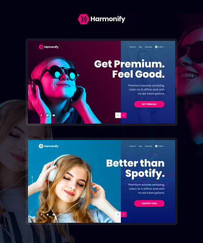 Harmonify dark ui flat harmony music spotify streaming