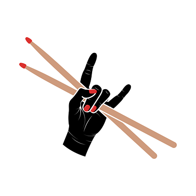 Drummer Girl devil horns drum sticks drummer drumming hand illustration minimal percussion retro rock rock hands simple vectorart vectorillustration