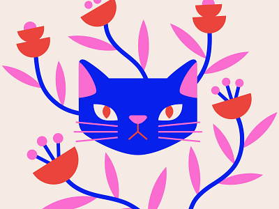 MEW animal blue cat floral flowers leaves minimal pink plant plants red vector