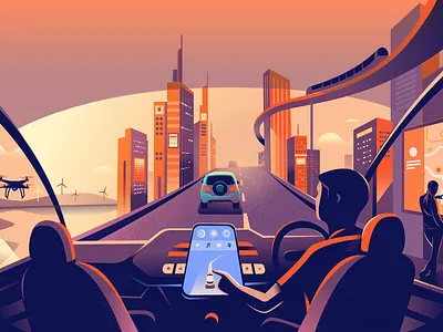 Smart city automobile future illustration smart city tech city technology transport