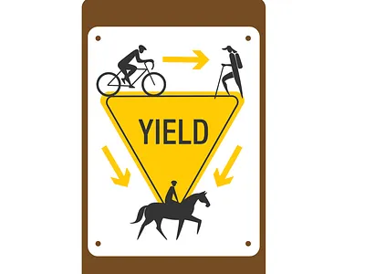 Yield Sign for Multi Use Trail bicycle bicyclist brown design hiker horse horse rider illustration park park sign pedestrian rider sign ui yellow yield