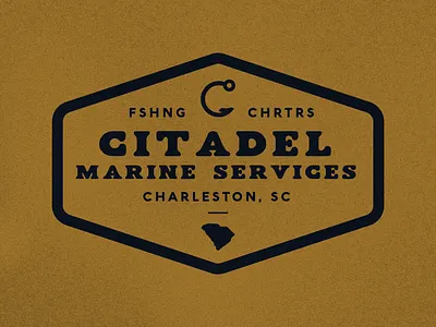 Citadel Marine Services Badge apparel badge badge logo branding branding design charleston charters design fishing logo marine merch patches services southcarolina type typography vintage yellow