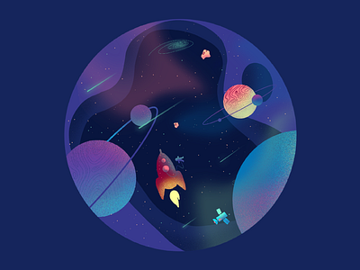Space 🚀 digitalart flatdesign gradient gradient color homepage illustration planet procreate purple rocket simple space texture ui ux vector web