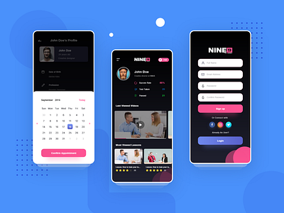 Nine app UI kit in progress app app design calendar dashboard design illustration minimal signup ui ui design ux ux design