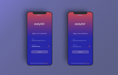 Daily UI 001 Log In daily ui dailyui design gradient interaction design login mobile mobile app design mobile design mobile ui signup ui ux